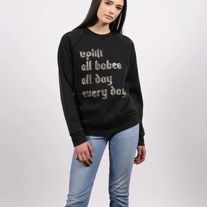 𝅺NEW Brunette the Label "UPLIFT ALL BABES" Classic Crew Sweatshirt Acid Wash